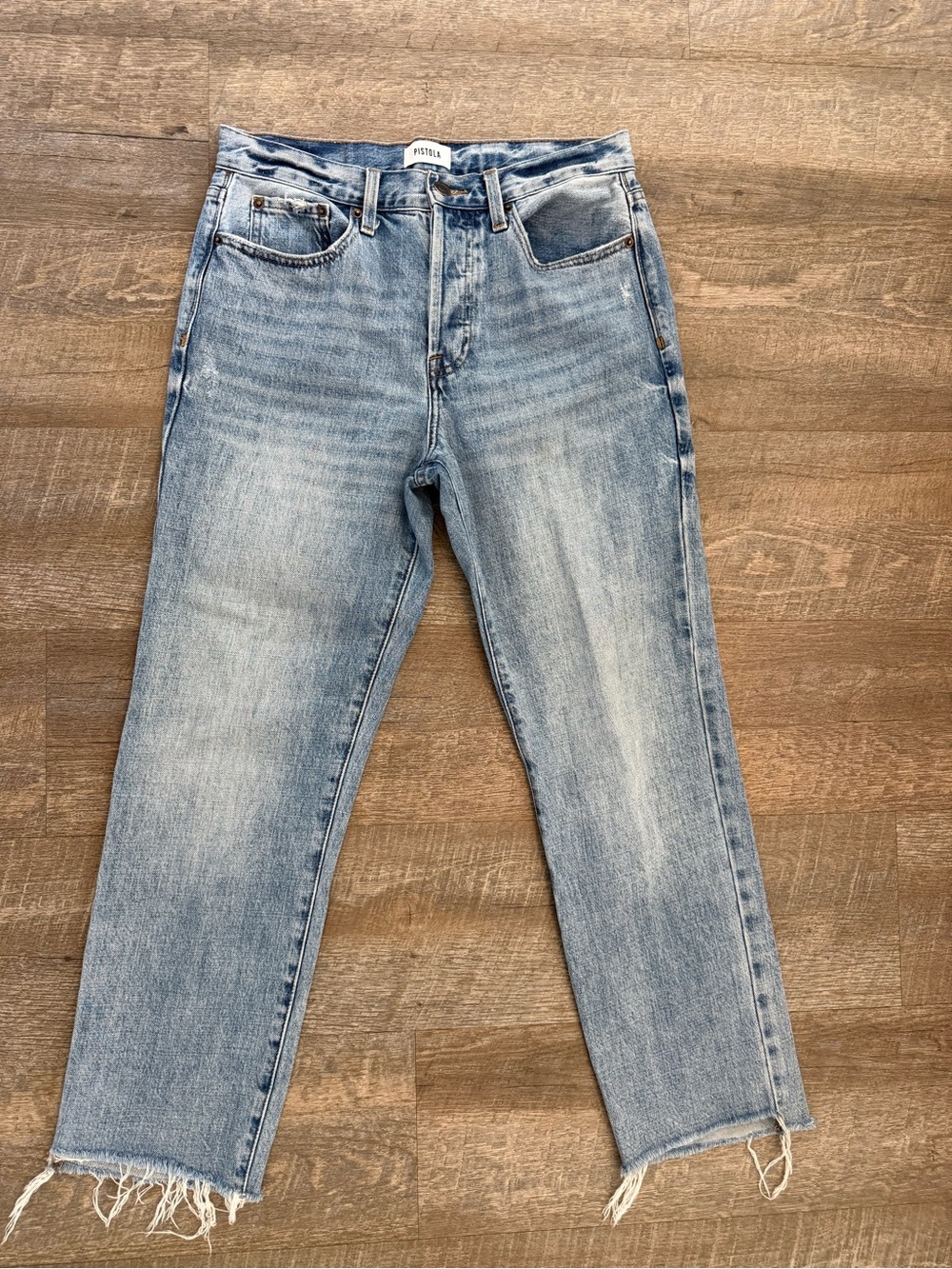 Pistola Presley High Rise Vintage Slim Jeans Button Fly Raw Hem Size 28